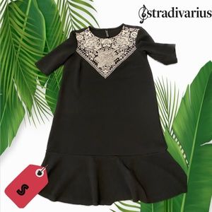 Black Dress with White Embroidery Detail - Chic & Timeless